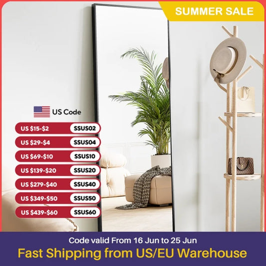 JHK 64"x21" Full Body Wall Mirror Standing Hanging or Leaning Wall-Mounted Mirrors with Stand Aluminum Alloy Frame Living Room