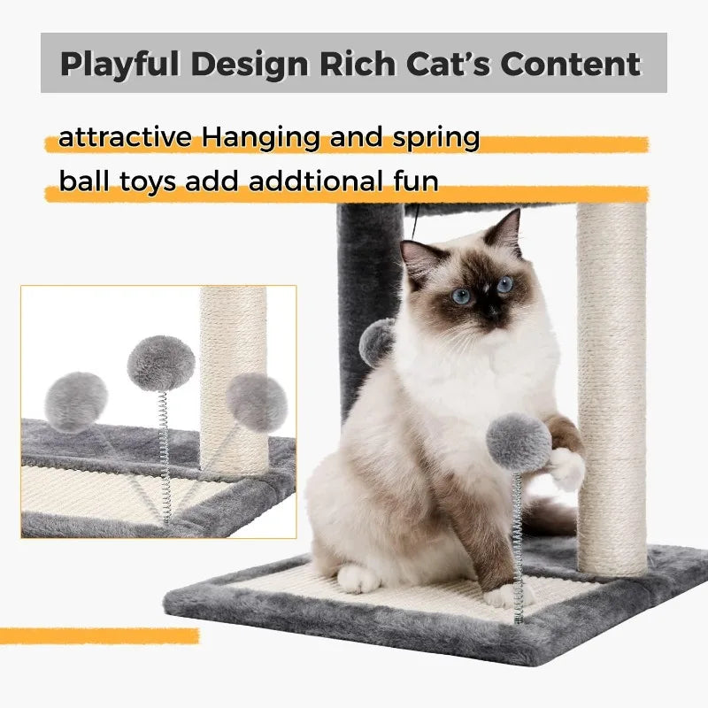 Road Cat Scratching Post Bed Small Cat Tree Tower with Cat Scratcher Pad Large Top Removable Bed and Play Ball - Joanie B 25
