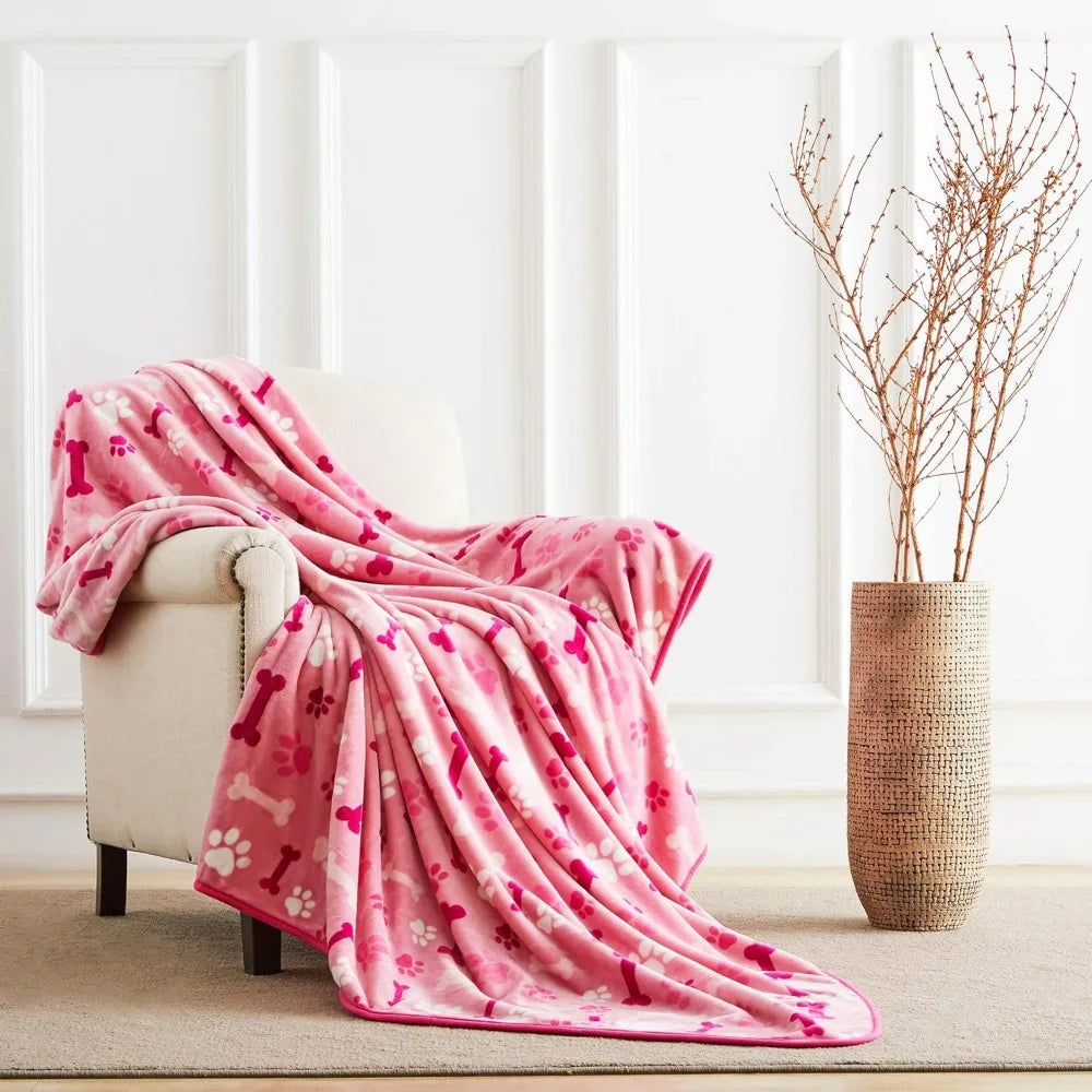 Luxurious Dog Cat Blanket Microplush Fleece 350Gsm Pink Paw