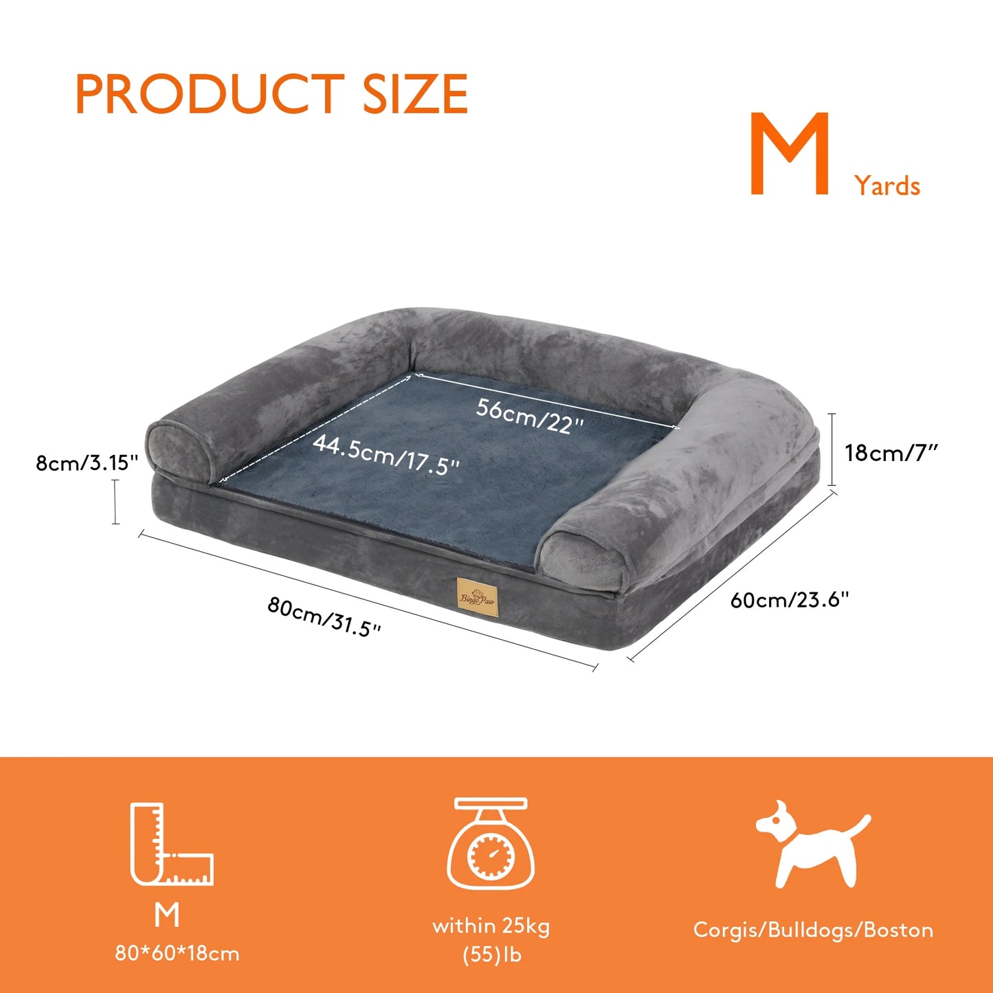 Extra Large Cozy Sofa Style Dog Bed with Sponge Foam Base Waterproof Cover and Bolster - Joanie B 25