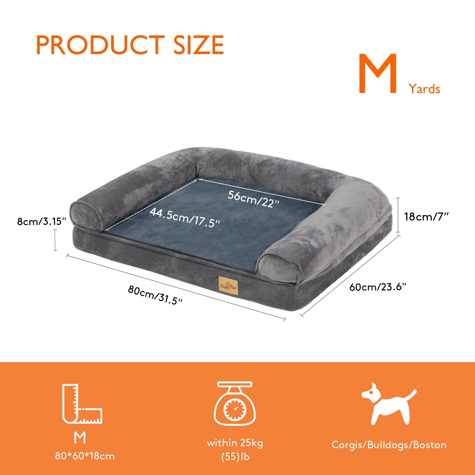 Extra Large Cozy Sofa Style Dog Bed with Sponge Foam Base Waterproof Cover and Bolster - Joanie B 25