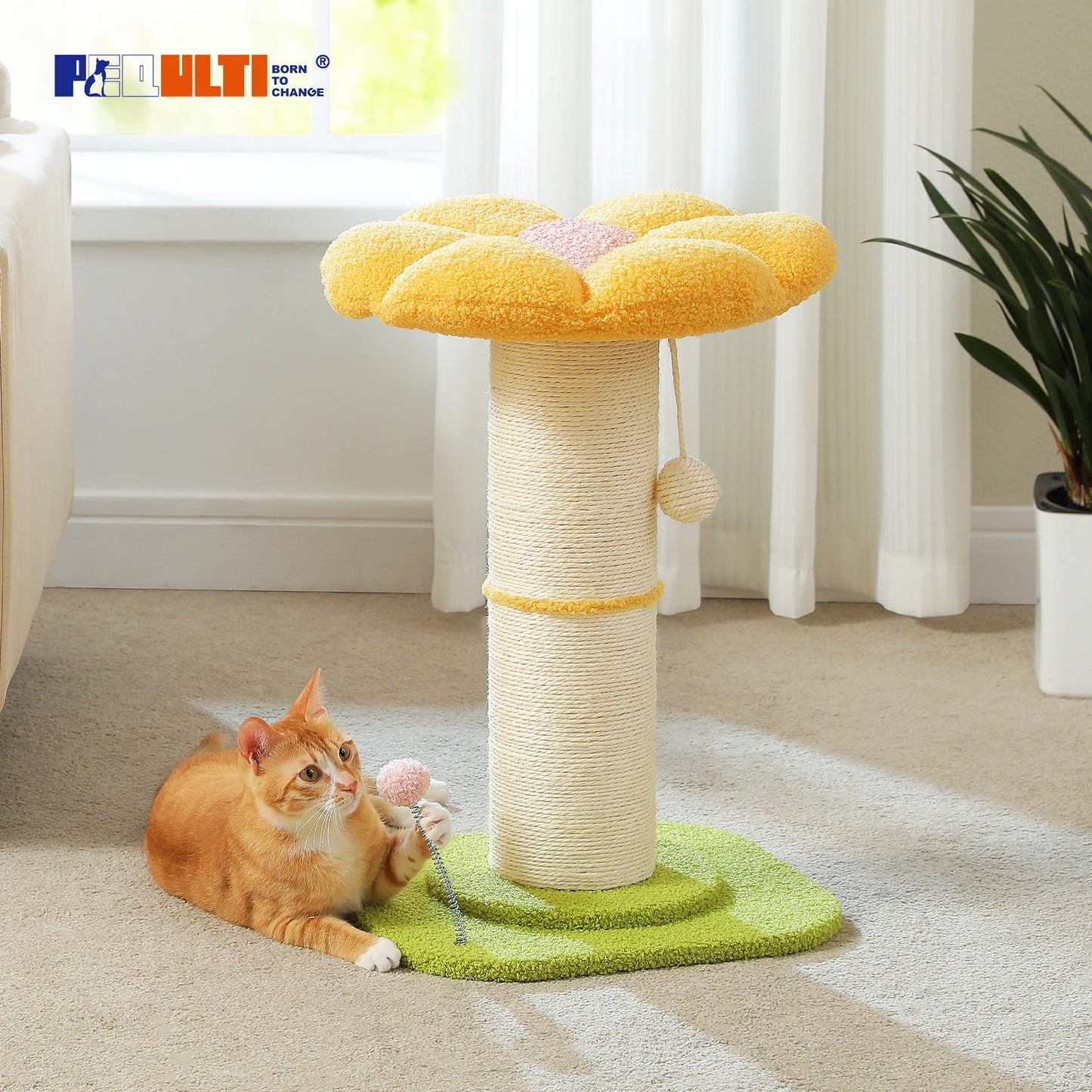 Flower Cat Scratching Post Small Cat Tree Tower with Removable Bed and Super Thick Sisal Post for Indoor Cats - Joanie B 25
