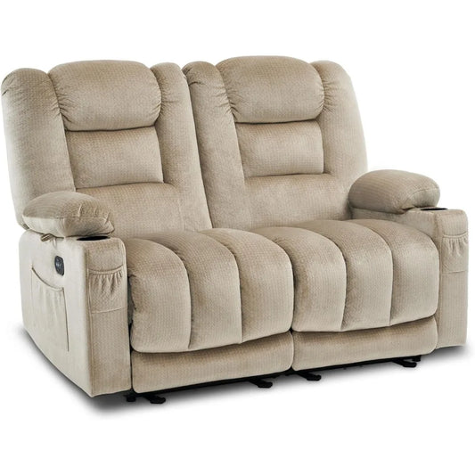 55.9 Inch Power Loveseat Recliner With Heat And Vibration USB Port Cup Holders