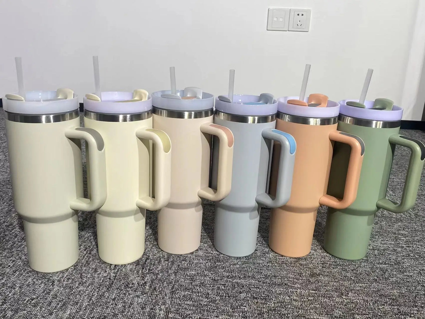 6 Pack 40oz Stainless Steel Double Wall Tumbler With Handle Keeps Cold Longer