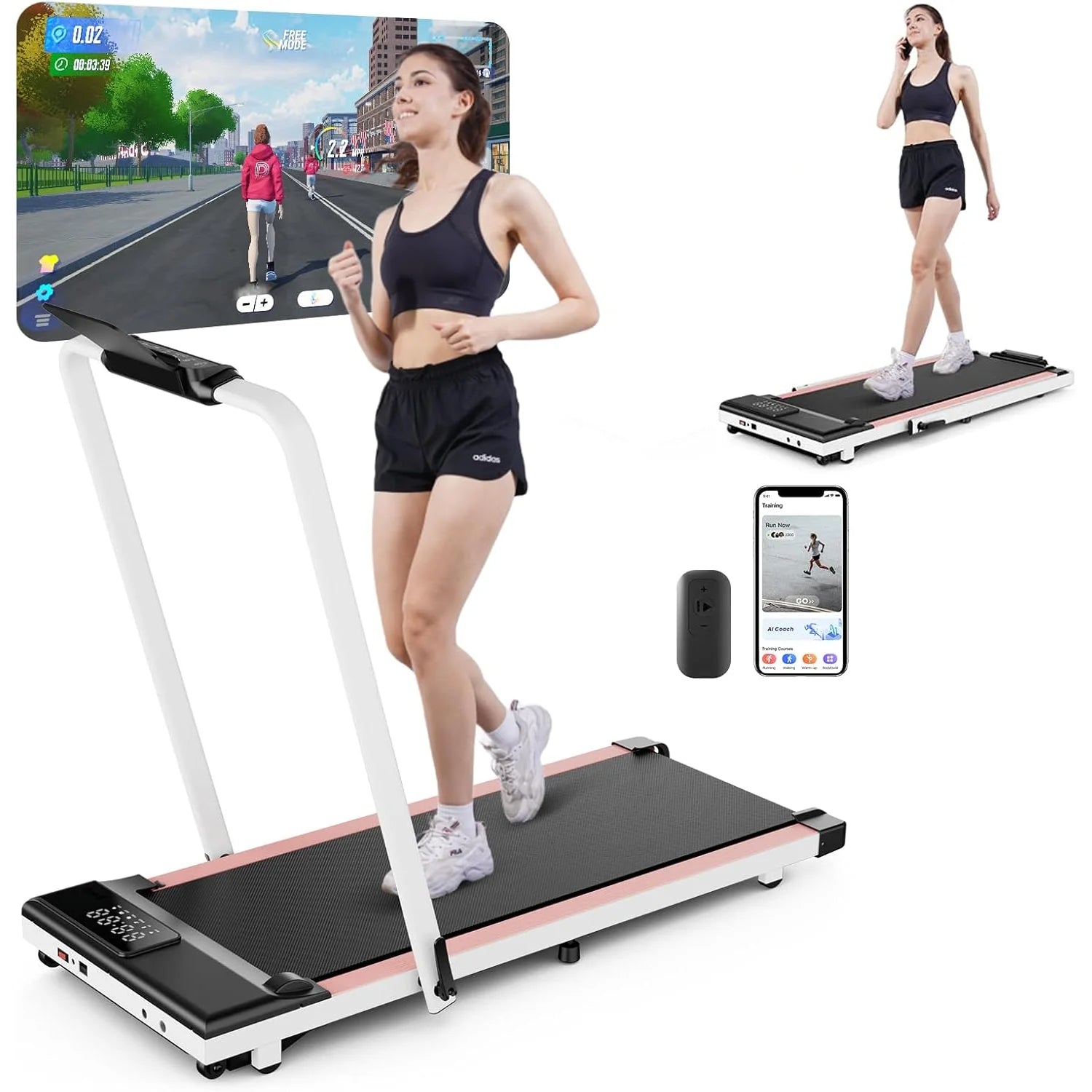 3in1 Walking Pad Treadmill 300 lbs Capacity Foldable Treadmill 3.0HP Quiet Under Desk Treadmill Exercise Machine for Home&Office - Joanie B 25