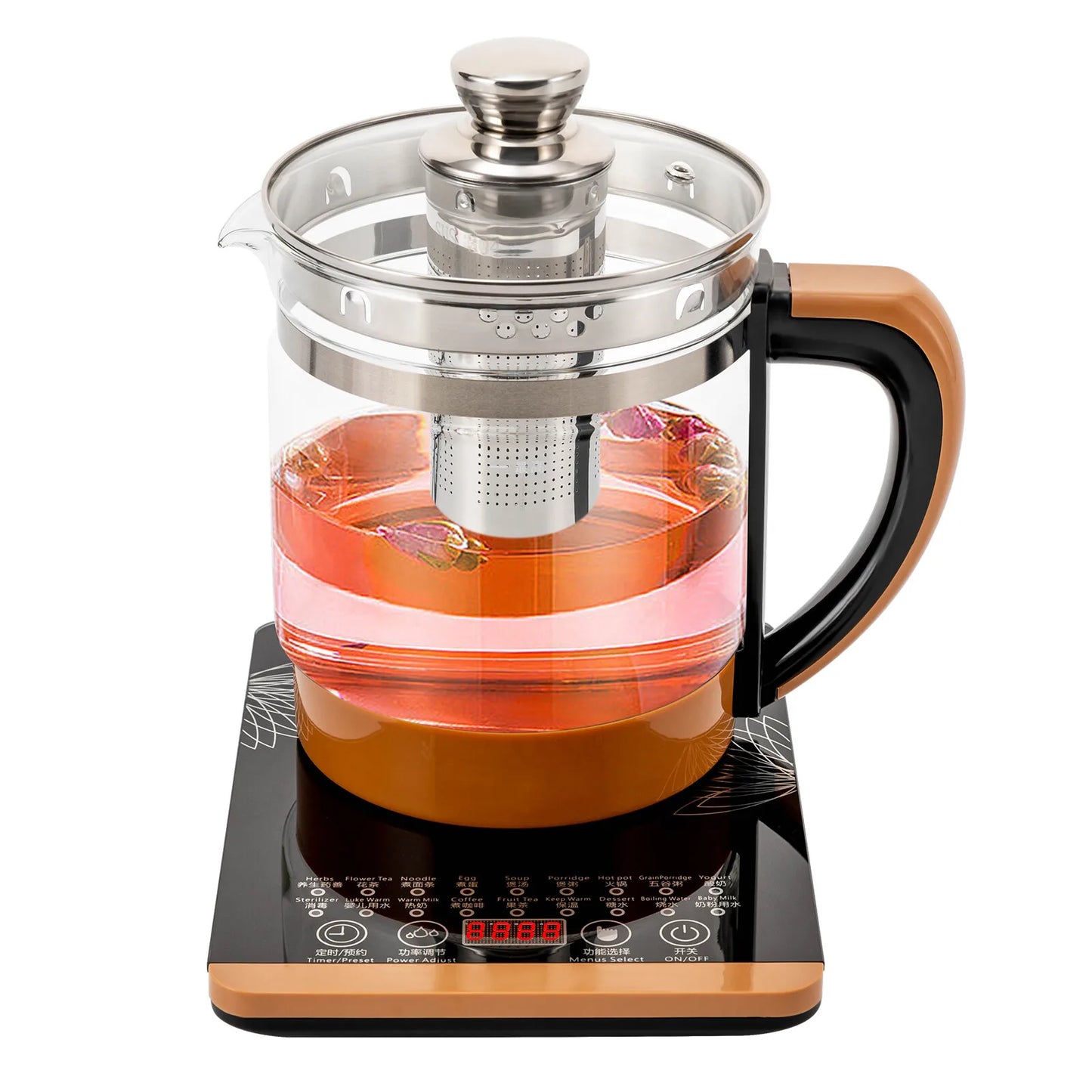 1.8L Electric Glass Kettle With Removable Infuser 18 Modes Keep Warm 800W
