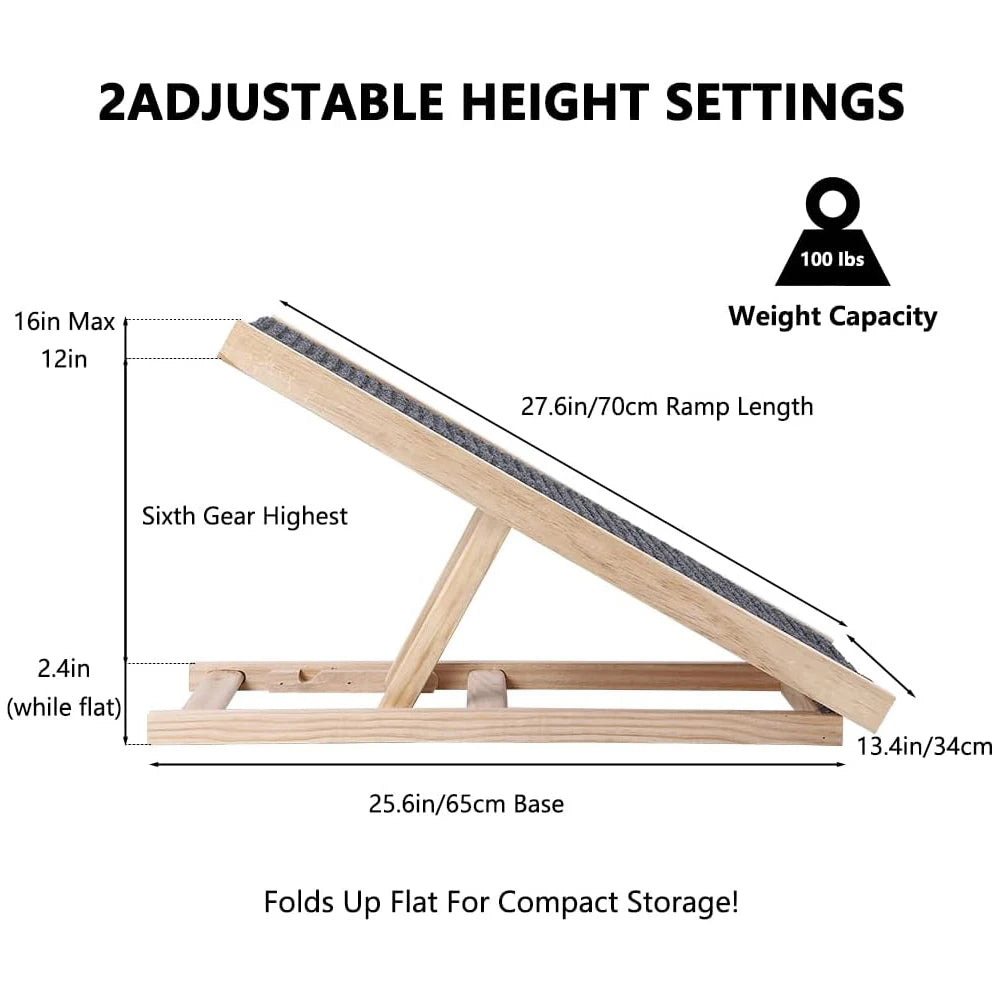 Wooden Portable Folding Dog Ramp Up To 110 Lbs For Dogs And Cats 27.5 Inches