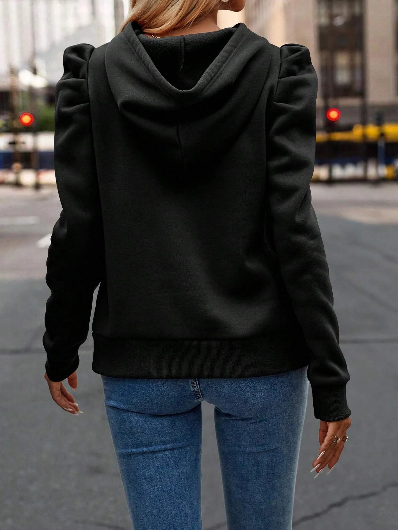 Women Casual Hoodies Long Ruffle Sleeve Solid Lightweight Pullover Tops Loose Sweatshirt with Drawstrings - Joanie B 25