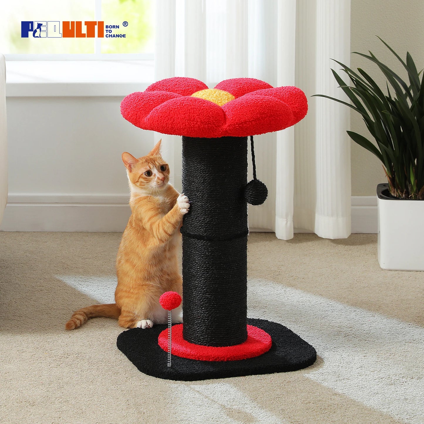 Flower Cat Scratching Post Small Cat Tree Tower with Removable Bed and Super Thick Sisal Post for Indoor Cats - Joanie B 25