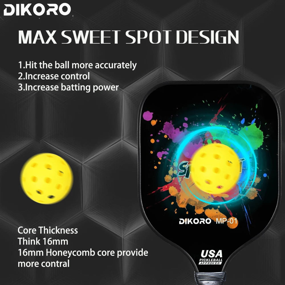 DIKORO Pickleball Paddle Graphite Textured Surface USAPA Compliant Includes 4 Balls Fiberglass Face Lightweight Pickleball Set - Joanie B 25