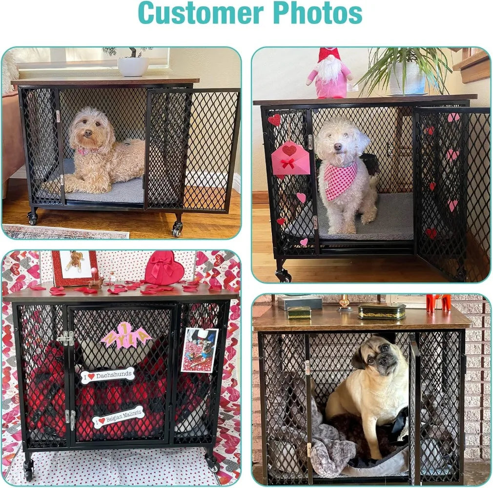 Indoor Dog Crate Furniture Movable Side End Table for Small Medium and Large Dogs with Cushion Tray Wire Rustic Brown - Joanie B 25