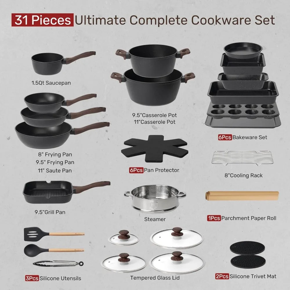31 Piece Nonstick Pots And Pans Set With Grill Pan Bakeware - Joanie B 25