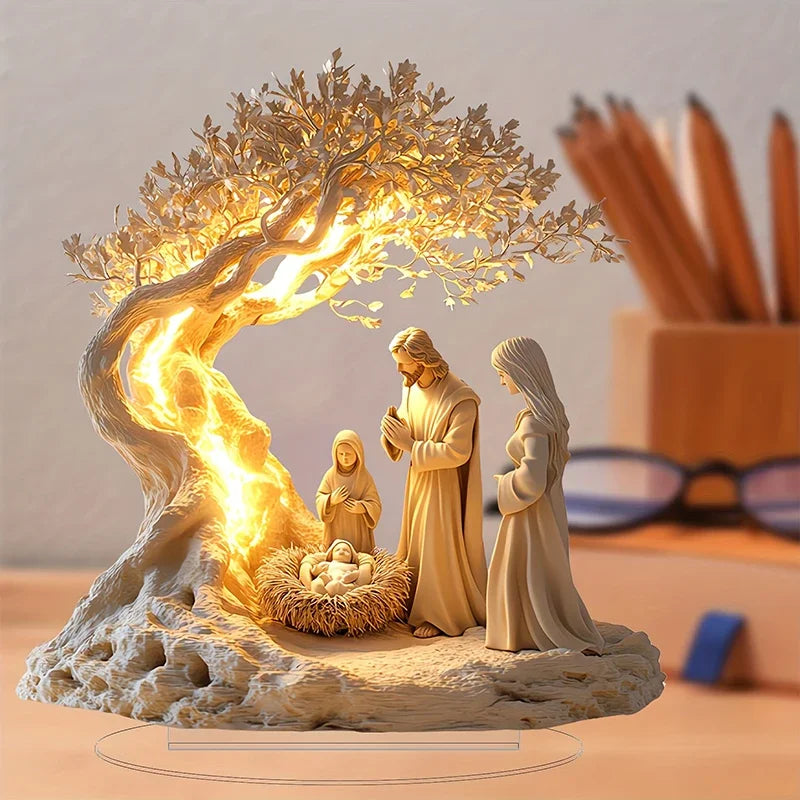 1Pc Easter 2D Nativity Scene Figurine Tabletop Decor Nativity Figurines Set Home Decoration Church Gift