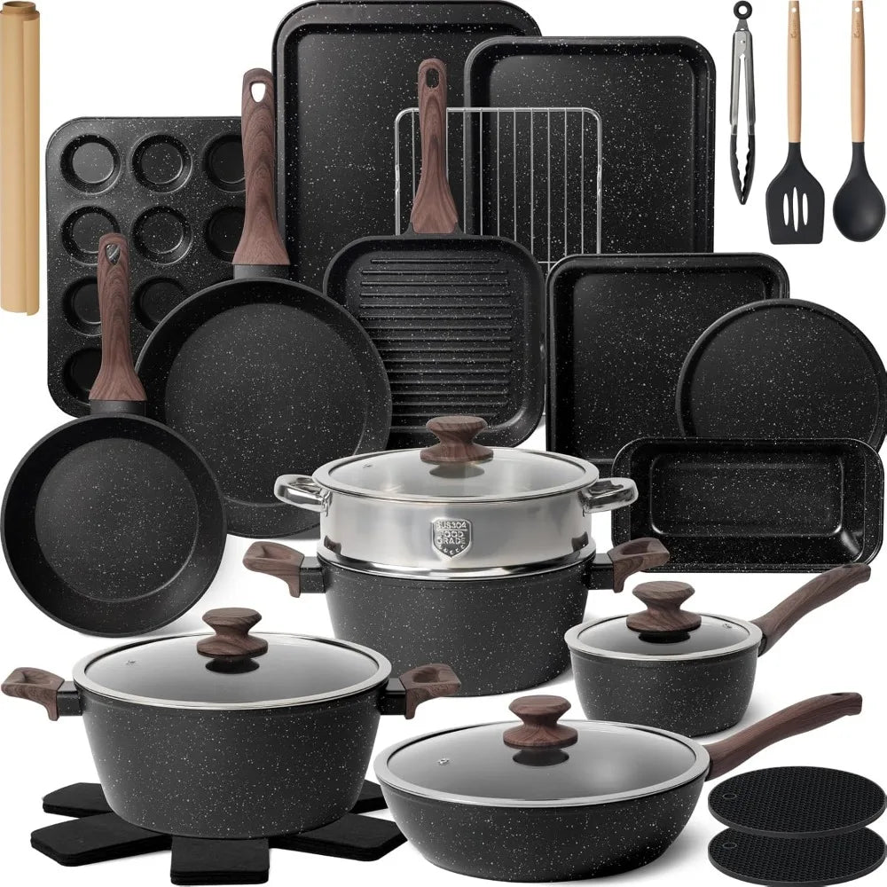 31 Piece Nonstick Pots And Pans Set With Grill Pan Bakeware - Joanie B 25