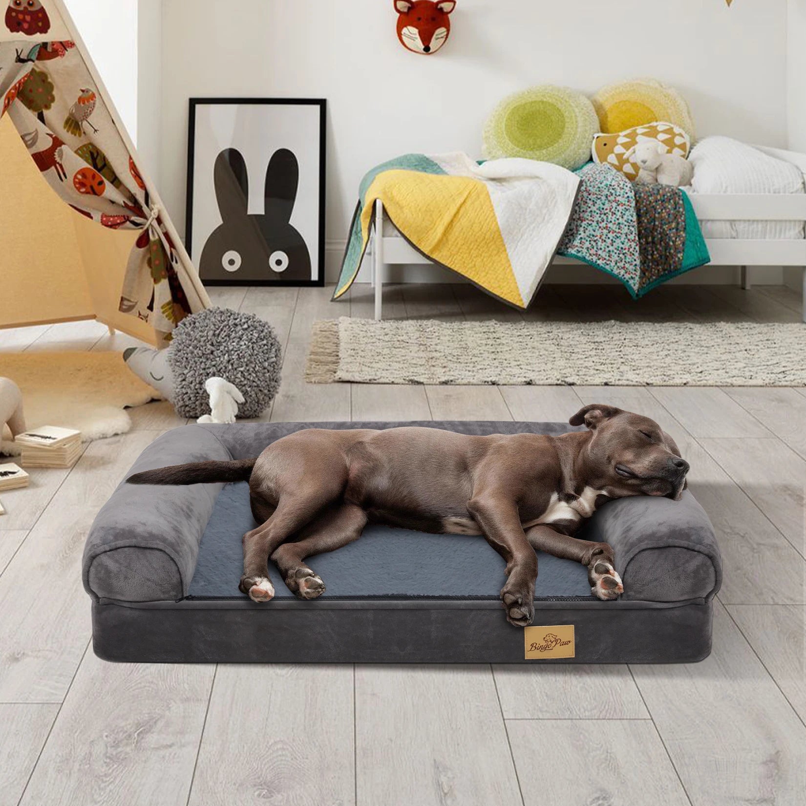 Extra Large Cozy Sofa Style Dog Bed with Sponge Foam Base Waterproof Cover and Bolster - Joanie B 25
