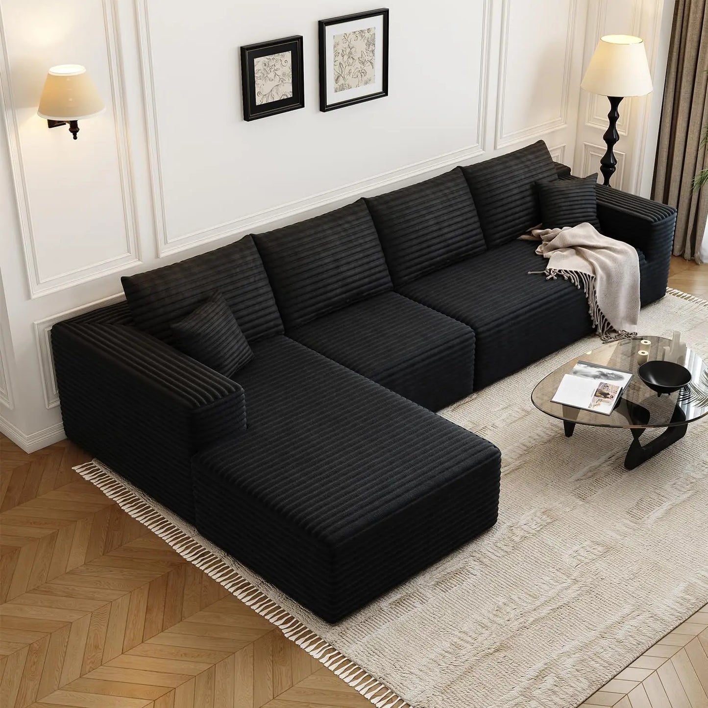 135.4 Inch Cloud Modular Sectional Sofa With L Shape Chaise For Living Room
