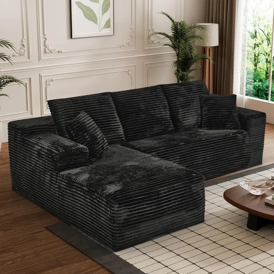 Modular Sectional Sofa Black L Shaped Couch 107 Inch Deep Memory Foam Seats
