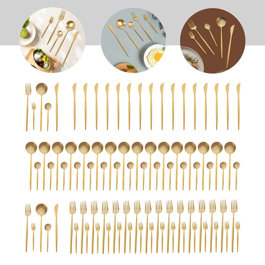 90 Piece Gold Flatware Set Stainless Steel Cutlery For Home And Restaurant