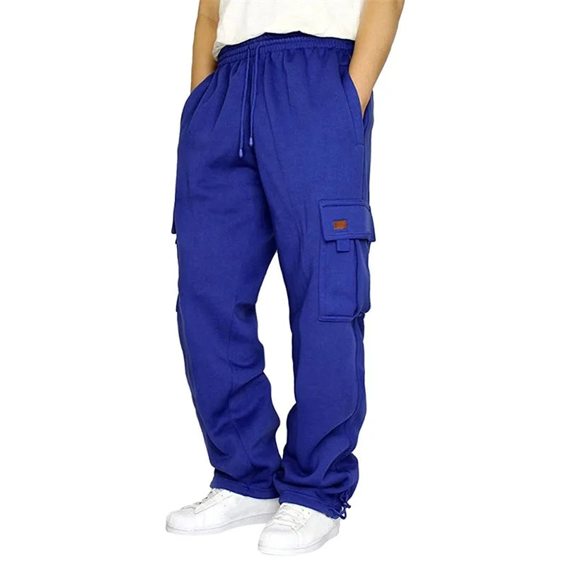 Men’s Loose Cargo Pants Casual Drawstring Elastic Waist Wide Leg Athletic Sweatpants Outdoor Trousers - Joanie B 25