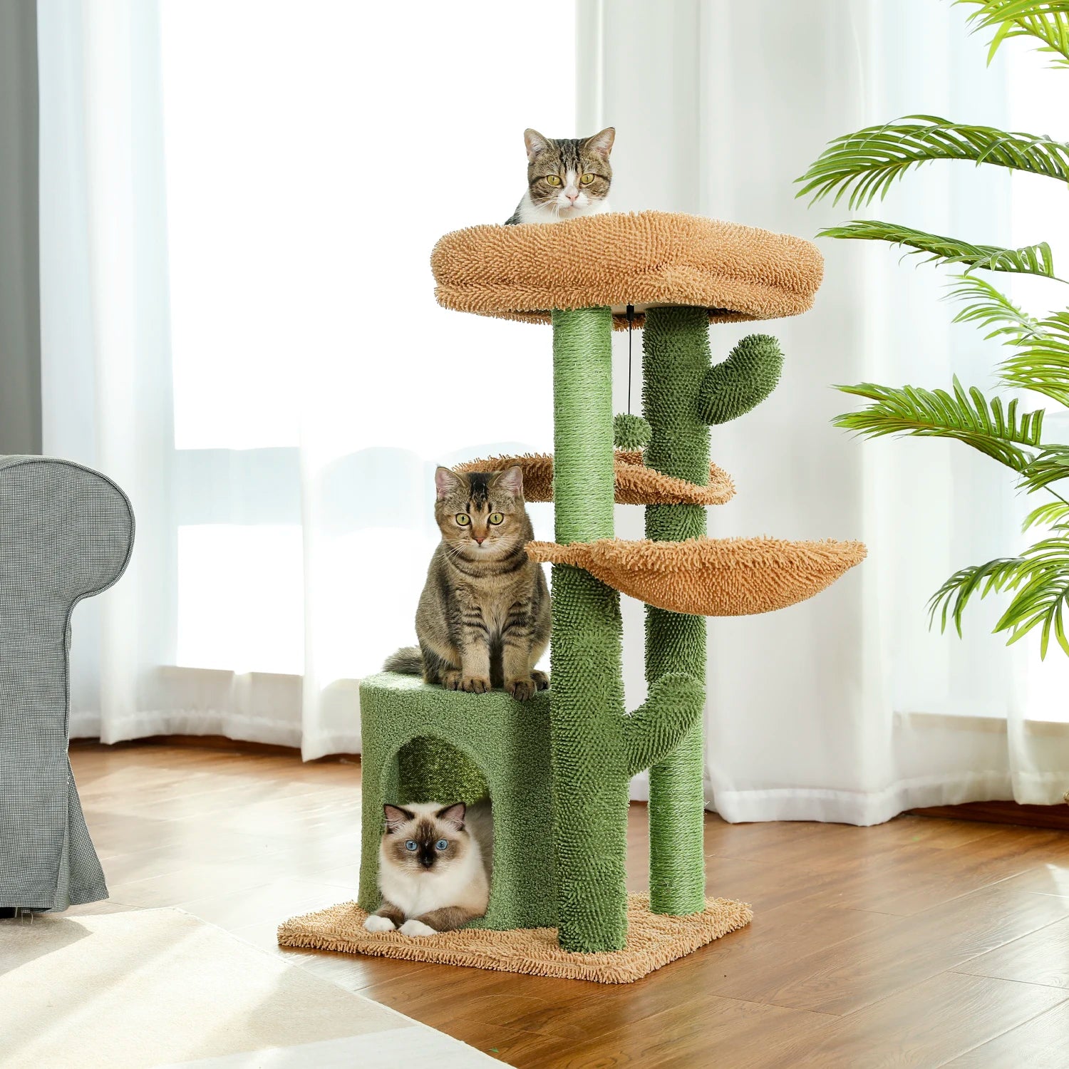 Cactus Cat Tree for Indoor Cats Small Cat Tower with Sisal Scratching Post Cozy Condo and Perches Cat Accessories and Kitten Toys - Joanie B 25