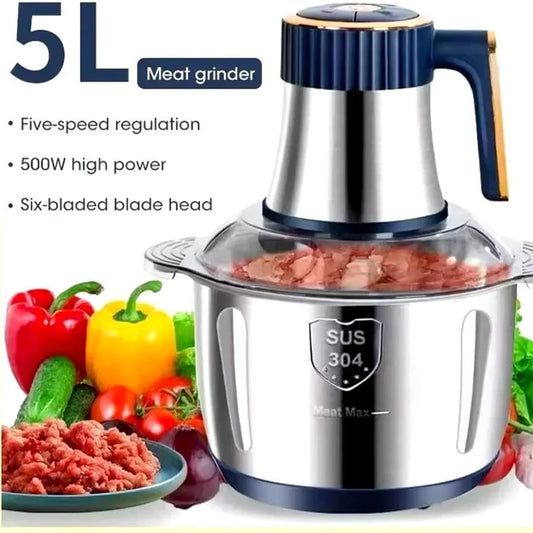 5L Electric Meat Grinder With Vegetable Slicer Chopper 304 Stainless Steel