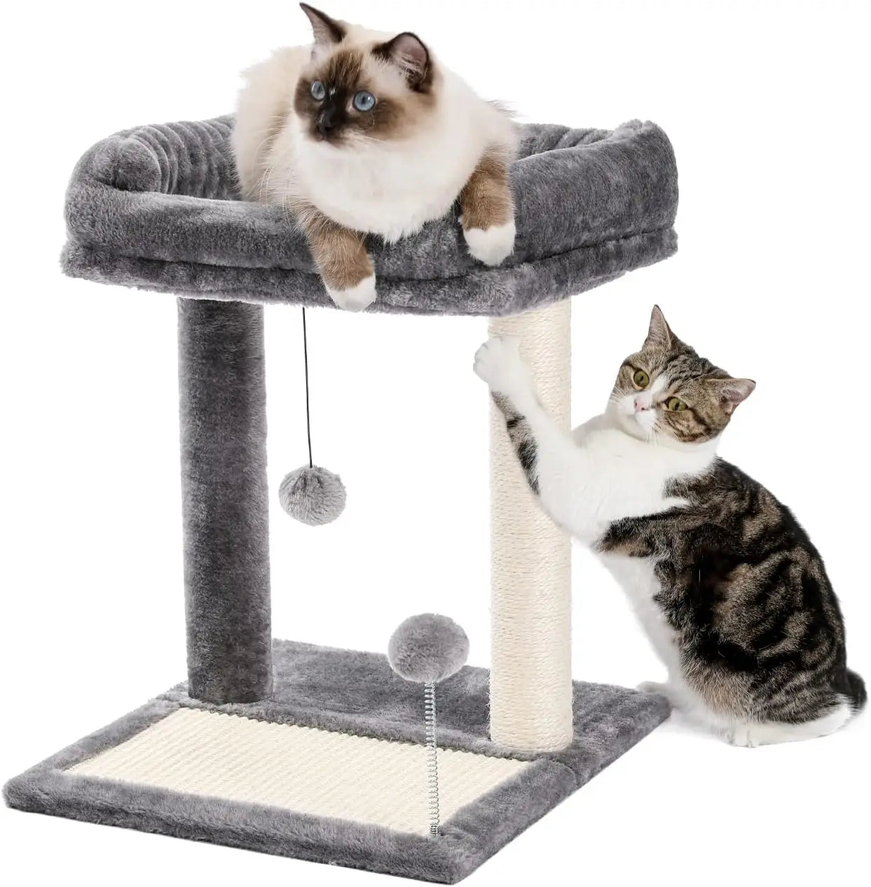 Road Cat Scratching Post Bed Small Cat Tree Tower with Cat Scratcher Pad Large Top Removable Bed and Play Ball - Joanie B 25