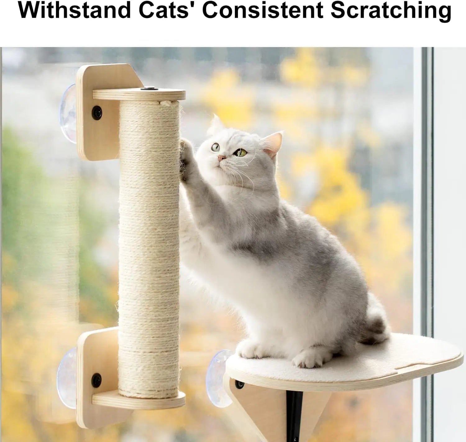 Mewoofun Cat Window Perch Hammock with Climbing Steps and Scratching Post Wooden Window Mounted Cat Bed for Indoor Cats - Joanie B 25