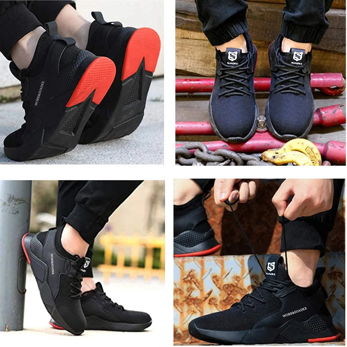 SUADEX Men Work Safety Shoes Steel Toe Cap Anti-Smashing Puncture Proof Construction Work Boots Non Slip Breathable Work Shoes - Joanie B 25