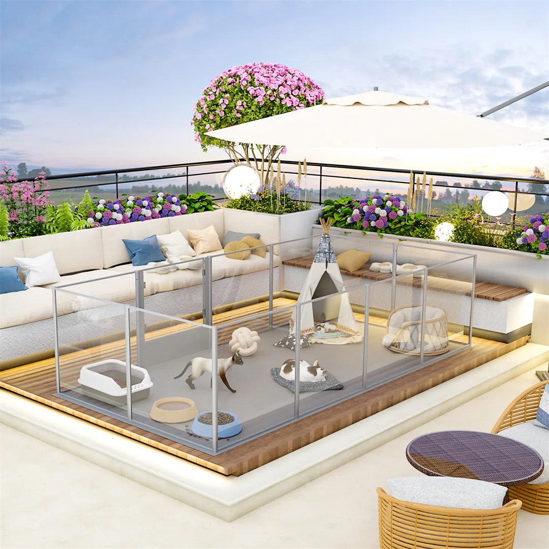 180cm Whelping Playpen Clear Acrylic Dog Exercise Fence Pad