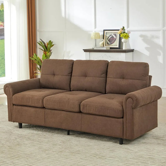 81.1 Inch 3 Seater Fabric Sofa Modern Brown Living Room Couch With Rolled Arms - Joanie B 25