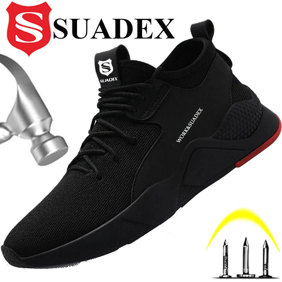 SUADEX Men Work Safety Shoes Steel Toe Cap Anti-Smashing Puncture Proof Construction Work Boots Non Slip Breathable Work Shoes - Joanie B 25