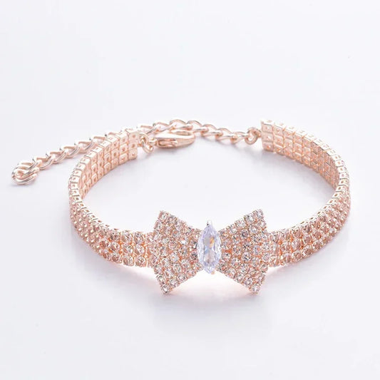 Adjustable Pet Necklace Diamond Zircon Bone Pendant Collar
