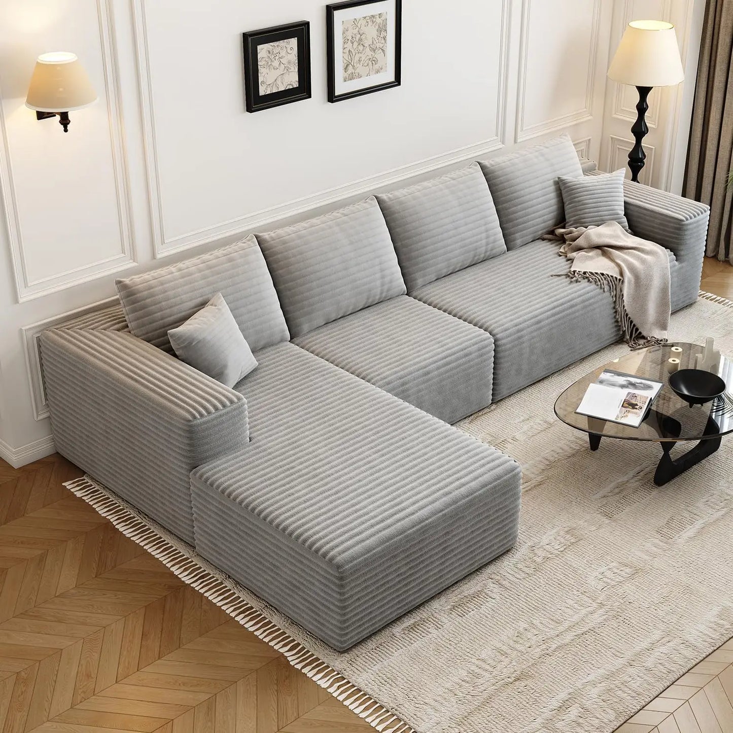 135.4 Inch Cloud Modular Sectional Sofa With L Shape Chaise For Living Room
