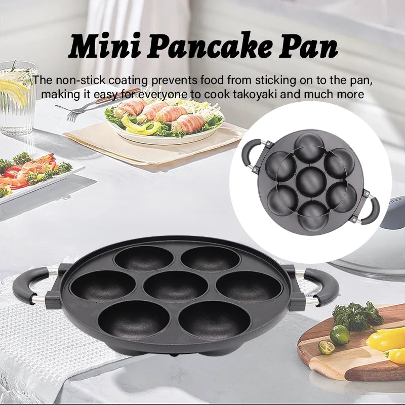 7 Hole Cast Iron Omelette Pan Nonstick Egg Cooker Cake Mold Kitchen Cookware