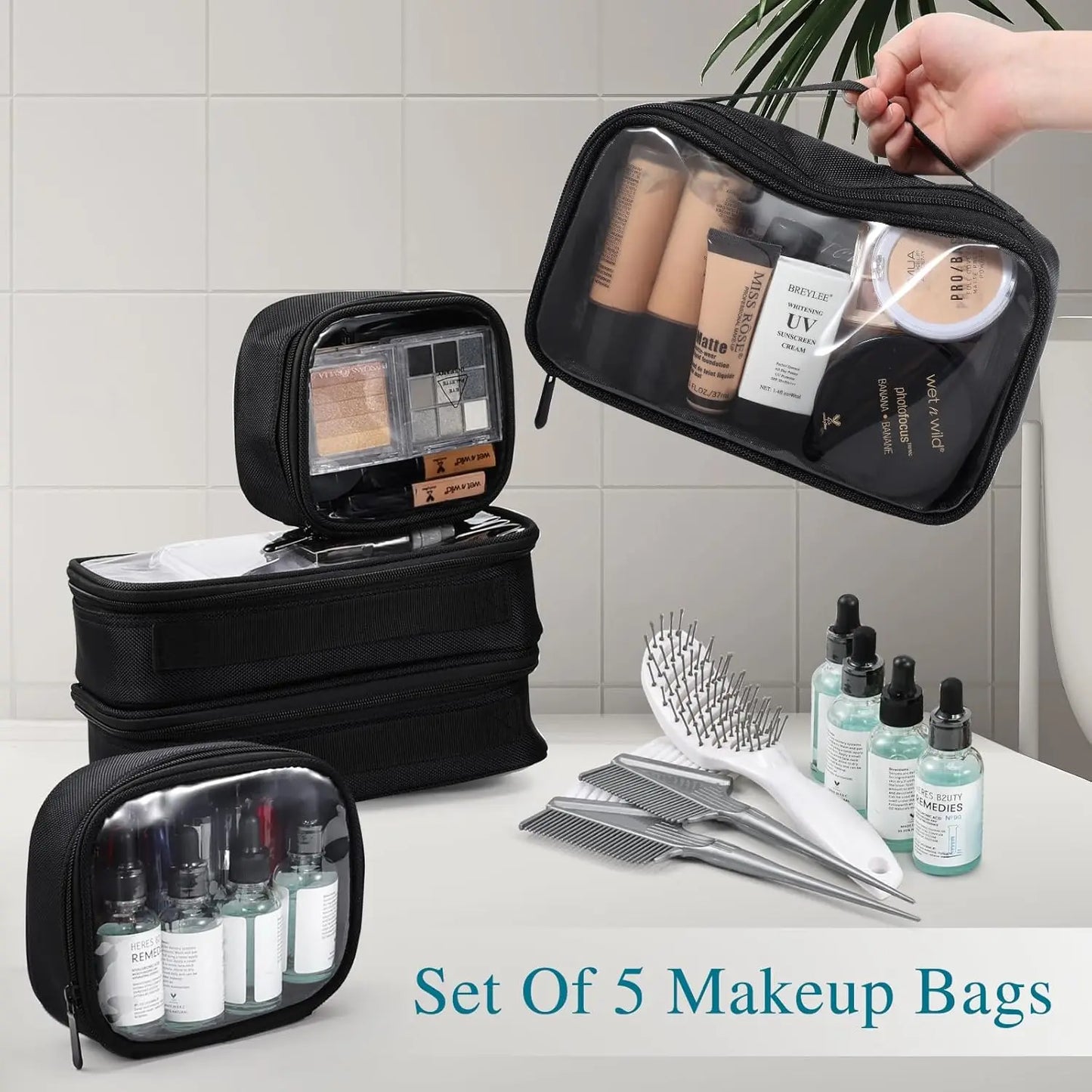 Professional Rolling Makeup Train Case Make Up Storage Bag for Makeup Artist Hairstylist Barbers with 5 Toiletry Bags - Joanie B 25