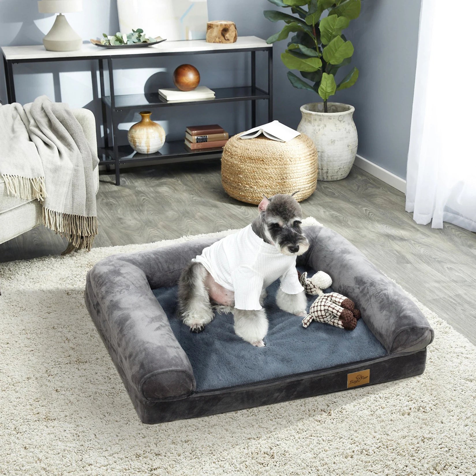 Extra Large Cozy Sofa Style Dog Bed with Sponge Foam Base Waterproof Cover and Bolster - Joanie B 25
