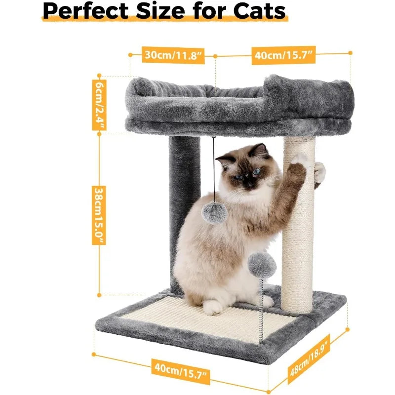 Road Cat Scratching Post Bed Small Cat Tree Tower with Cat Scratcher Pad Large Top Removable Bed and Play Ball - Joanie B 25