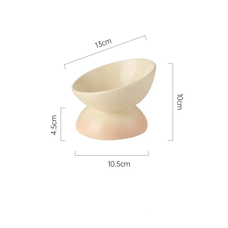Tilted Gradient Ceramic Cat and Puppy Food and Water Bowl Raised Feeding Dish for Small Pets - Joanie B 25