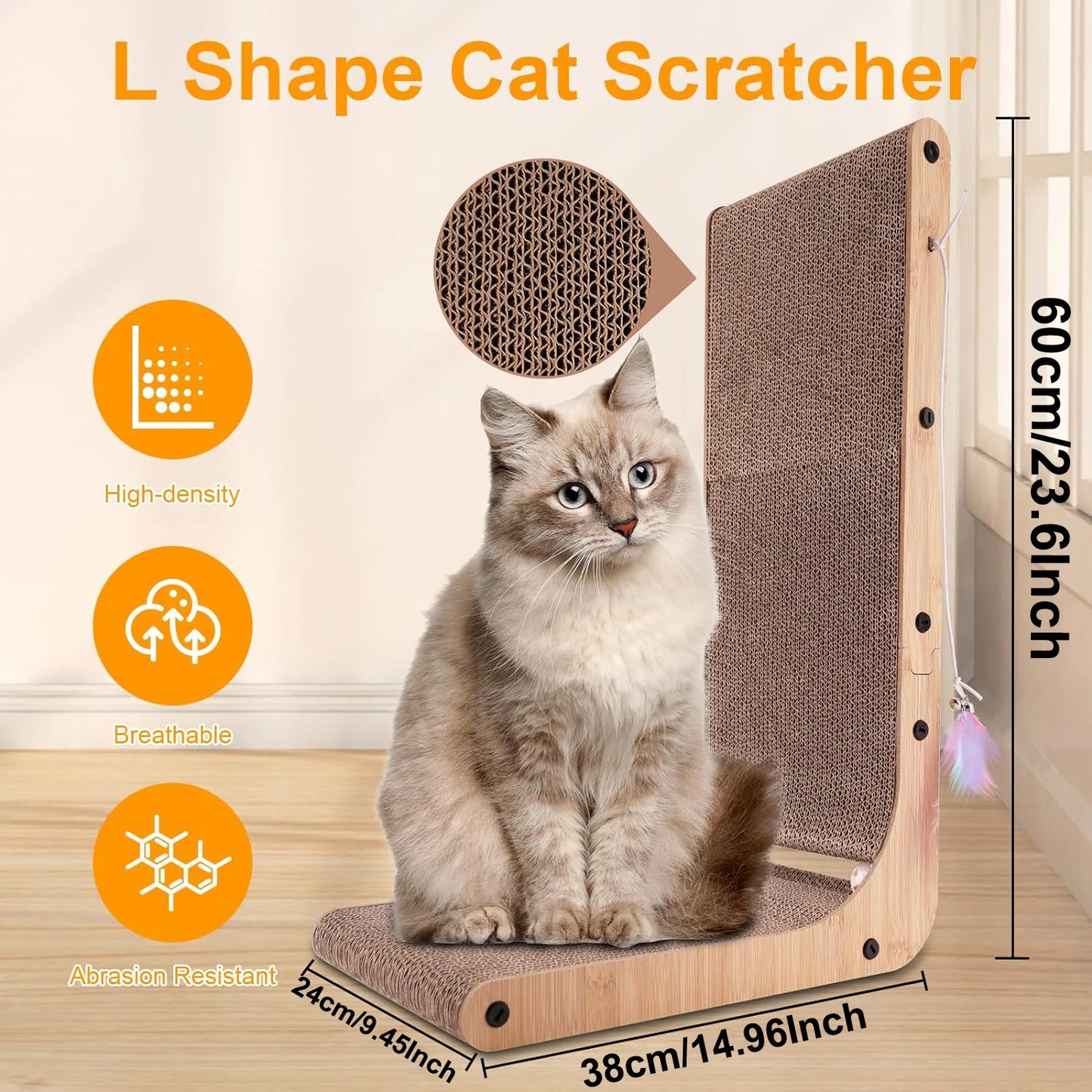 L Shape Cat Scratcher 23.6 Inch Indoor Cat Scratch Pad Protects Furniture Cardboard Cat Tree - Joanie B 25