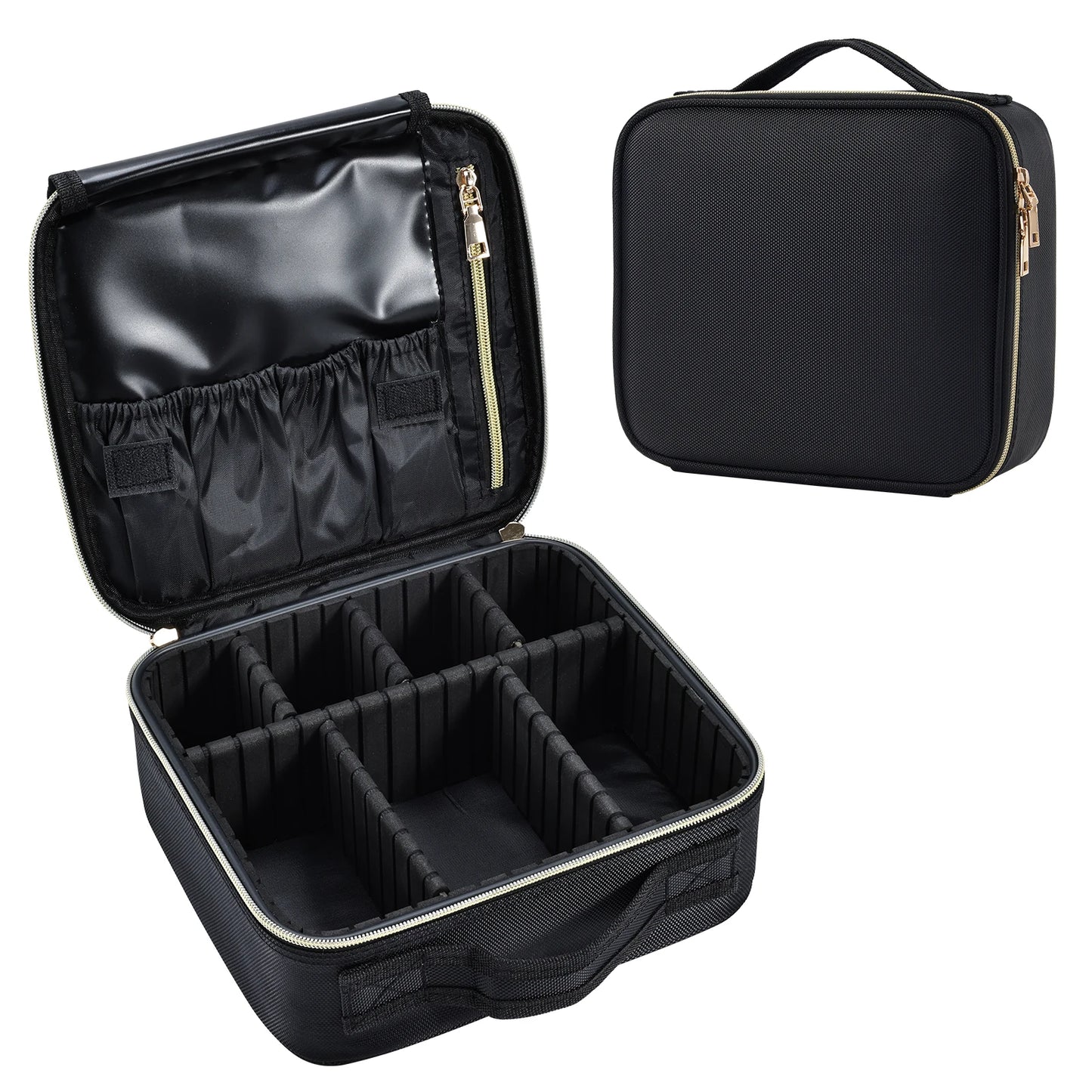 Professional Waterproof Makeup Bag with Adjustable Dividers and Travel Cosmetic Organizer for Brushes and Manicure Supplies - Joanie B 25