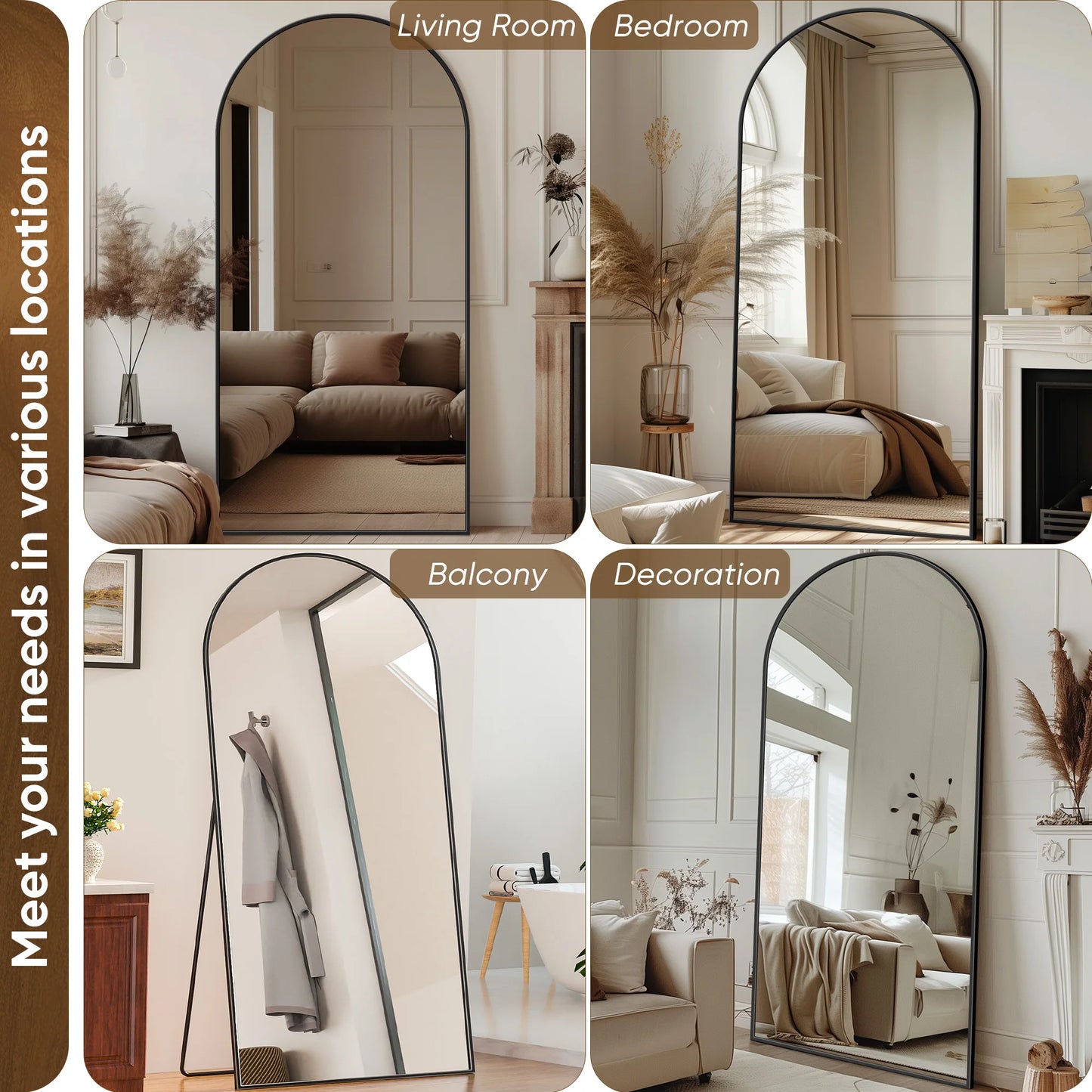 Arch Floor Mirror, 76"x34" Full Length Mirror - Freestanding Full Body Mirror with Stand for Bedroom or Living Room