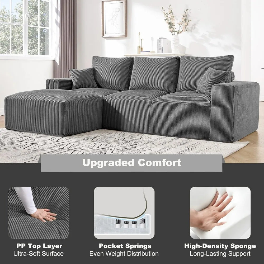 108" Modular Sectional Sofa Deep Seat Compression L-Shape Couch with Chaise Upholstered Living Room Furniture