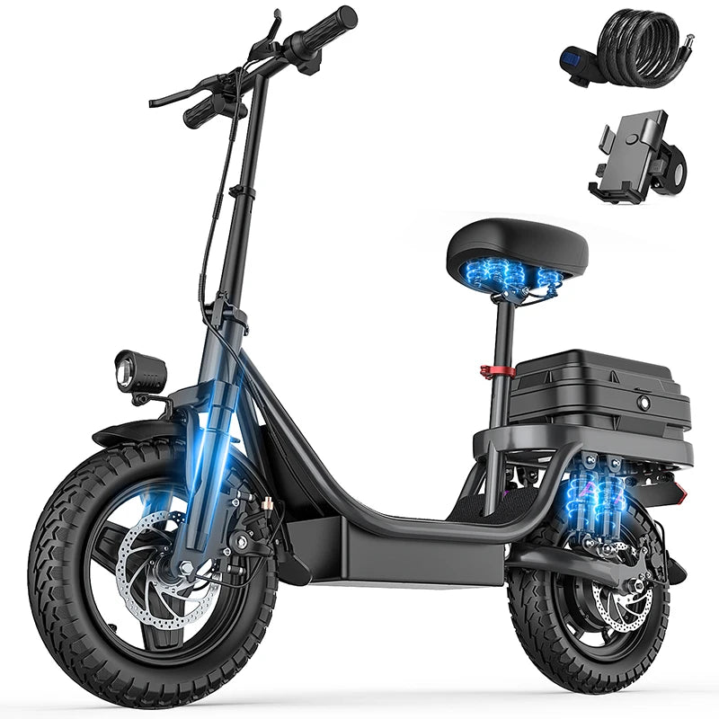 Electric Scooter for Adults, 500W Peak Motor, 48V 17.5Ah Battery,300lbs Max Load,Foldable Commuting Scooter with Adjustable Seat