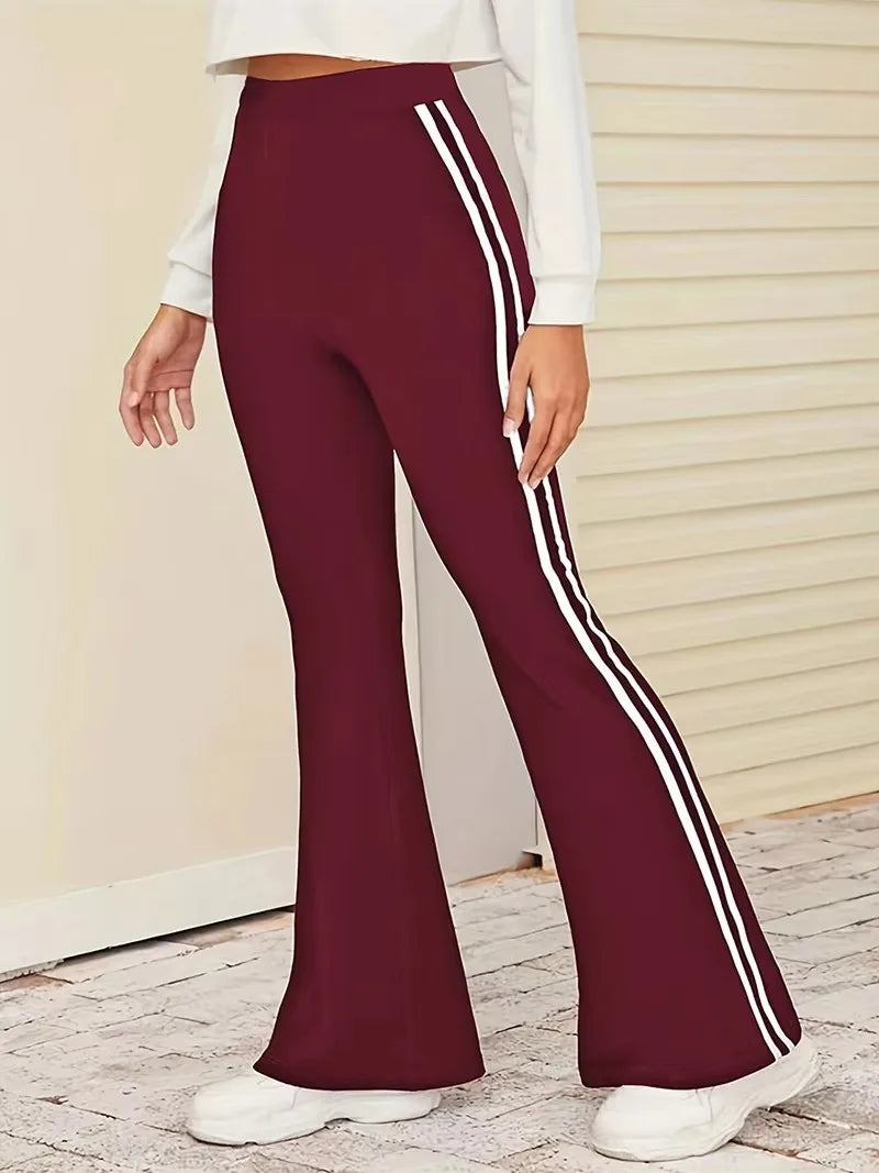 Striped Yoga Pants For Women Elastic Flared Full Length
