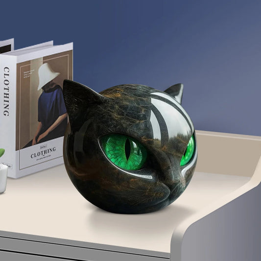 Luxury Black Cat Stone Sculpture Healing Stone Cat Head Sculpture for Home Decor - Joanie B 25