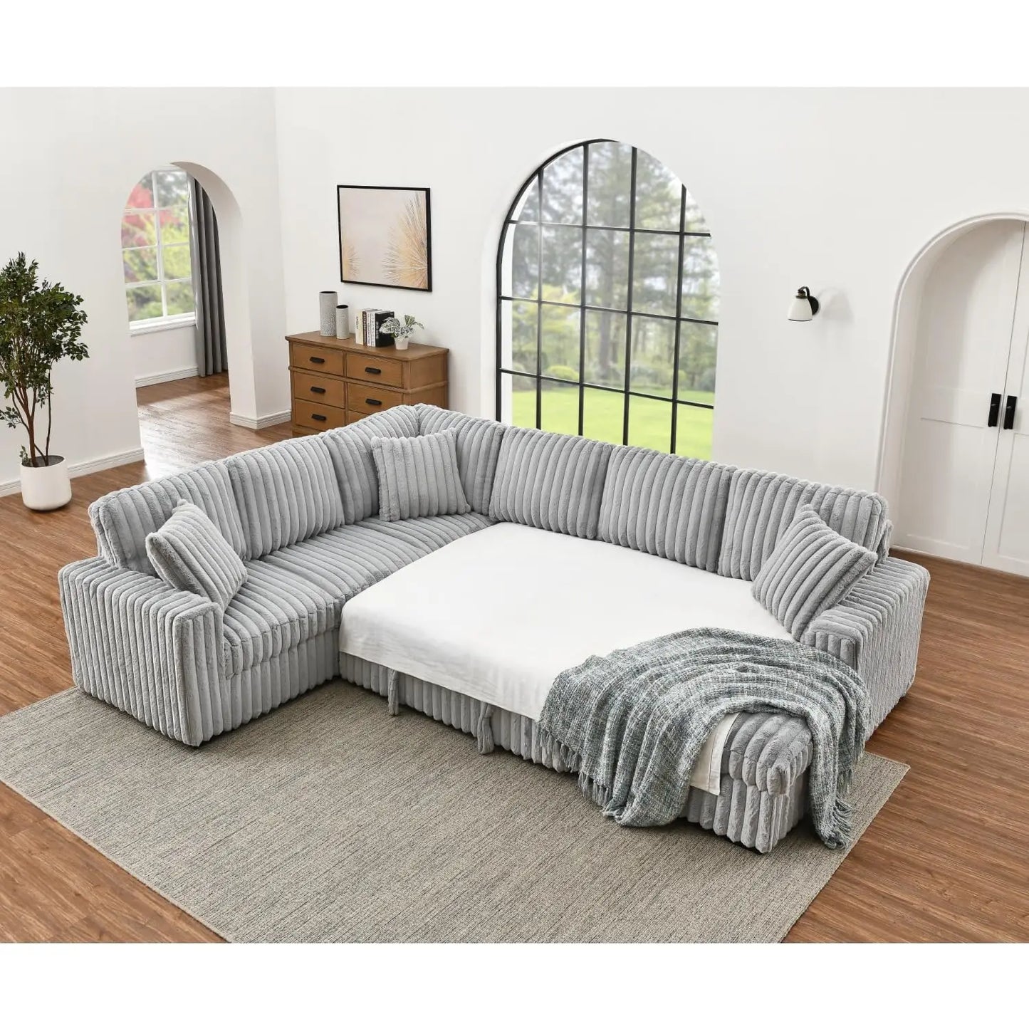 Todrani 122 Inch U Shaped Sleeper Sofa With Storage Chaise And USB Ports