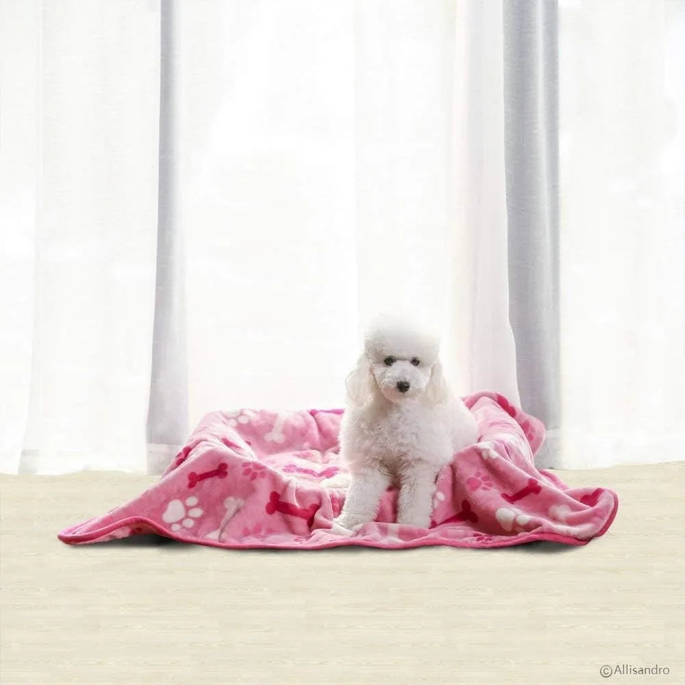 Luxurious Dog Cat Blanket Microplush Fleece 350Gsm Pink Paw