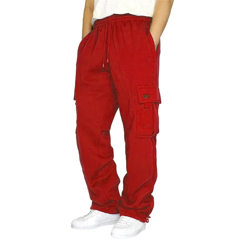 Men’s Loose Cargo Pants Casual Drawstring Elastic Waist Wide Leg Athletic Sweatpants Outdoor Trousers - Joanie B 25