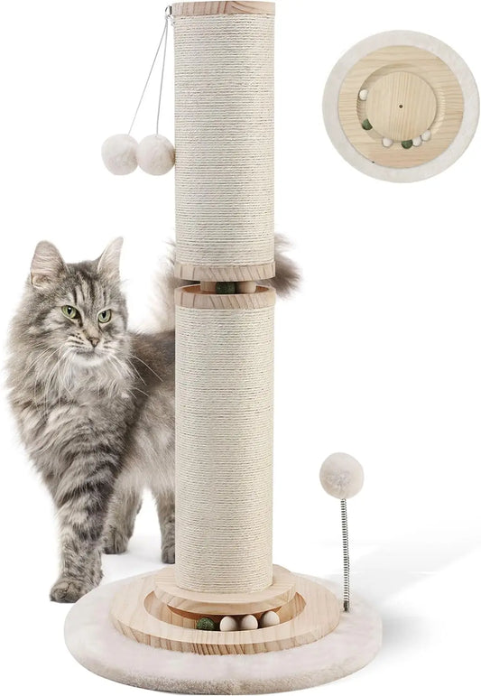 OTOB 32 Tall Cat Scratching Post 4.3Inch Large Diameter Sisal Rope 5-in-1 Interactive Turntable - Joanie B 25
