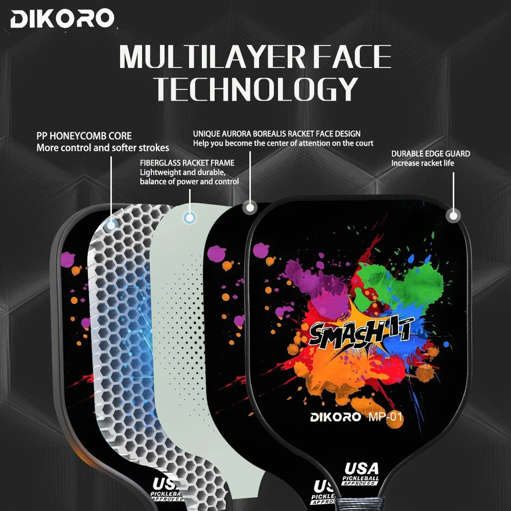 DIKORO Pickleball Paddle Graphite Textured Surface USAPA Compliant Includes 4 Balls Fiberglass Face Lightweight Pickleball Set - Joanie B 25